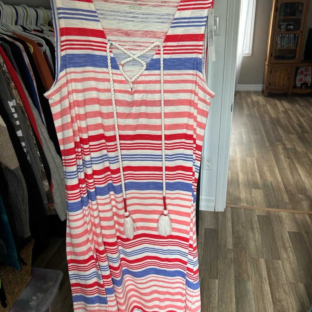 Striped Red and Blue Sleeveless Dress